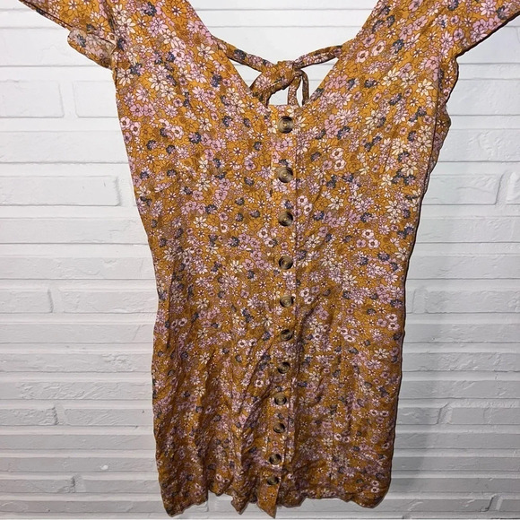 Aeropostale Orange Floral Print Open Back Mini Dress, Size Extra Small - Picture 3 of 8